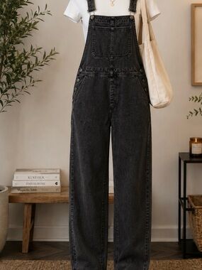 Gap Women’s Black Denim Overalls - Classic Relaxed Fit